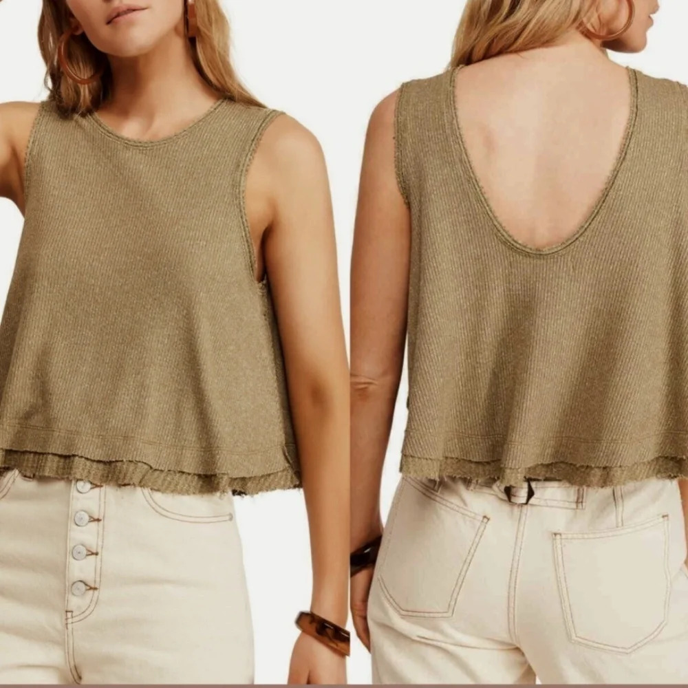 We the Free | Women's New Love Olive Green Scoop Back Ribbed Raw Hem Tank Large - Picture 8 of 8